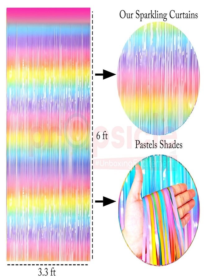 بروبسيكل ستائر بروبسكل ذات شرابات بألوان قوس قزح باستيل، مقاس 3 × 6 قدم لكل ستارة، عبوة من قطعتين - خلفية مثالية لحفلات أعياد الميلاد، وحفلات استقبال المولود، وحفلات الأميرات، وجلسات التصوير، وديكورات الحائط. - Image 3